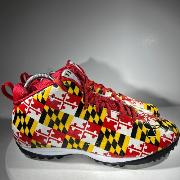 RARE Under Armour Mens Size 10.5 Shoes Maryland Flag Sneakers Mid Top Terrapins - Picture 6 of 13